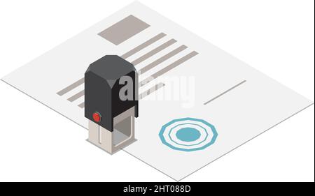 Notary services isometric composition with paper agreement and wet stamp vector illustration Stock Vector
