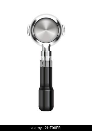 Barista coffee equipment realistic composition with isolated image of portafilter with handle vector illustration Stock Vector