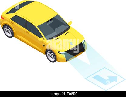 Smart city technologies isometric composition with image of car scanning for turning vector illustration Stock Vector
