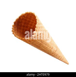Waffle cone, empty ice cream cone isolated on white background Stock Photo