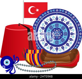 Istanbul turkey tourism travel composition with isolated images of traditional turkish symbols vector illustration Stock Vector