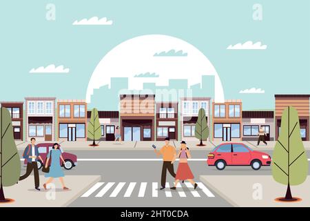 six persons in crosswalk Stock Vector