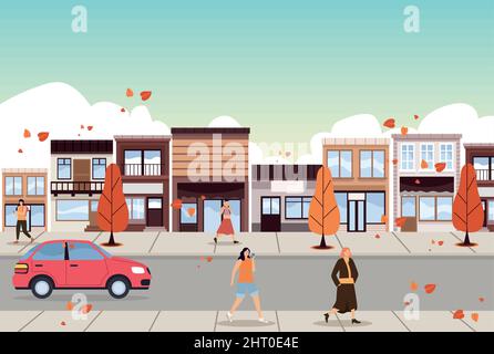 persons walking in autumn Stock Vector