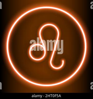 Leo is one of the 12 zodiac signs and is shown in an orange neon style. can be used to embellish the backdrop or publications in a variety Stock Vector