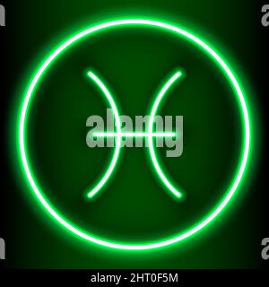 Pisces is one of the 12 zodiac signs and is shown in a light green neon style. can be used to embellish the backdrop or publications Stock Vector