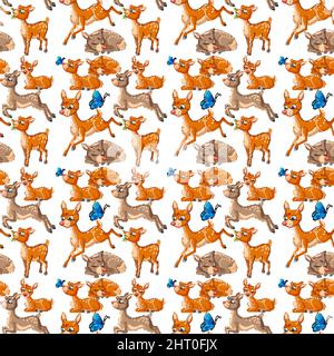 Funny deer on white background seamless illustration Stock Vector