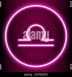 Libra is one of the 12 zodiac signs and is shown in a pink neon style. can be used to embellish the backdrop or publications in a variety Stock Vector