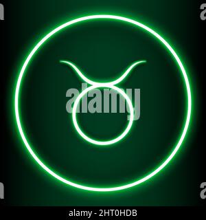Taurus is one of the 12 zodiac signs and is shown in a green neon style. can be used to embellish the backdrop or publications in a variety Stock Vector