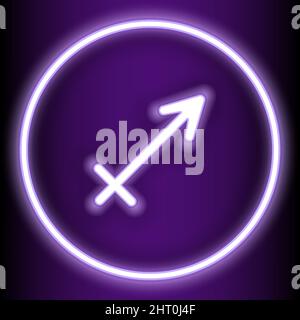 Sagittarius is one of the 12 zodiac signs and is shown in a purple neon style. can be used to embellish the backdrop or publications in a variety Stock Vector