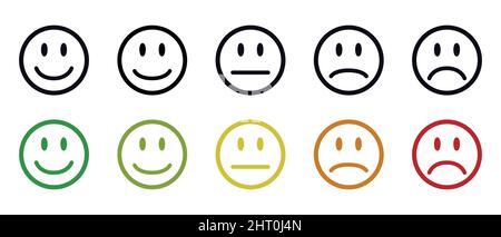 Customer feedback rating scale, smiley face with thumbs up and down ...