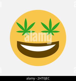 Laughing emoji with weed leaf eyes vector icon Stock Vector