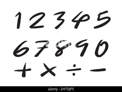 Numbers 0-9 written with a brush on a white background Stock Vector