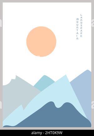 Abstract mountain landscape poster. Geometric landscape background in asian japanese style.  Stock Vector