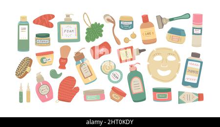 Vector set of cosmetics for face and body care. Beauty industry, home care. Stock Vector
