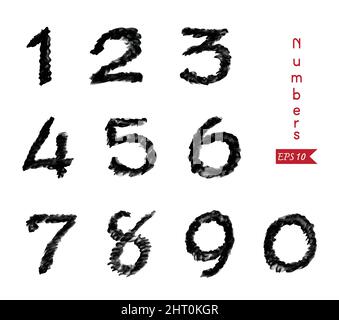 Numbers 0-9 written with a brush on a white background Stock Vector