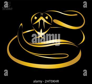 Vector image of a golden snake on black background. Easy editable layered vector illustration. Stock Vector