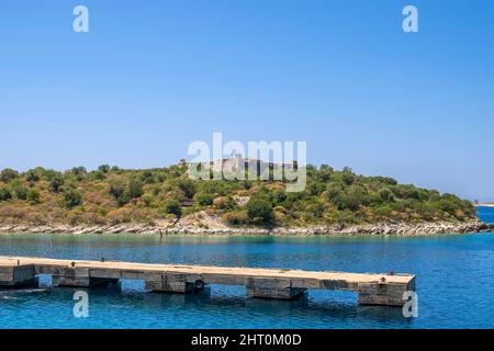 Palermo bay with castle on the island in Albania Stock Photo