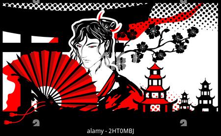 Eyes are red in the style of manga and anime. Stock Vector