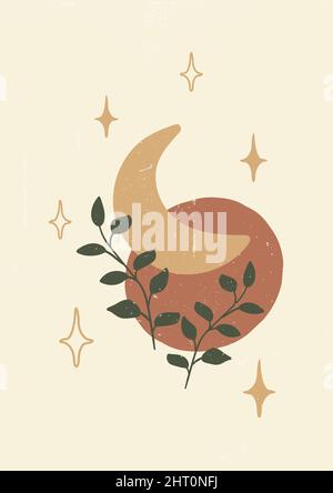Boho minimalist printable wall art abstract home decor, floral print bohemian artwork. Abstract modern illustration Stock Vector