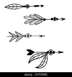 Black outline arrows set. Vector design elements on white background. Stock Vector