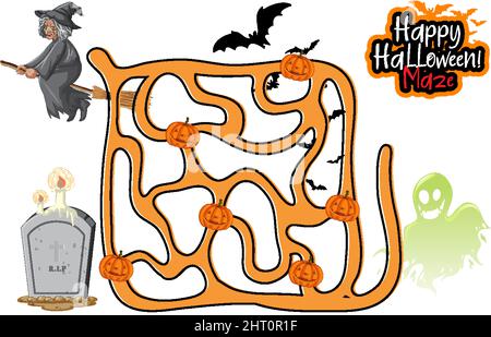 Maze game template in Halloween theme illustration Stock Vector
