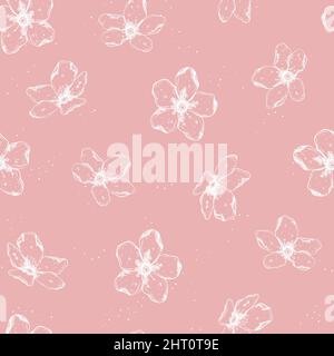 Lovely hand drawn cherry blossoms seamless pattern, sakura background, great for textiles, banners, wallpapers, wrapping - vector design Stock Vector