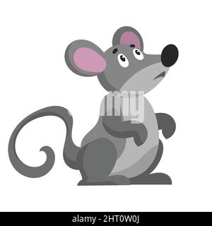 Sitting gray mouse. Animal in cartoon style. Stock Vector