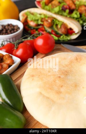 Concept of cooking pita with chicken meat Stock Photo