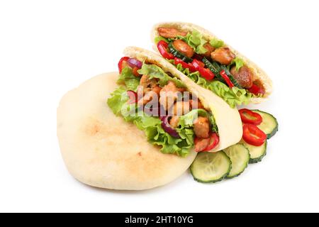 Pitas with chicken meat isolated on white background Stock Photo