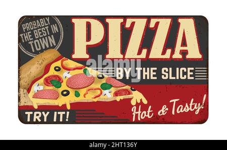 Pizza vintage rusty metal sign on a white background, vector illustration Stock Vector