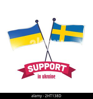 Concept of Sweden supported to save Ukraine. Flags of Sweden and Ukraine on white backgrounds. Stock Vector