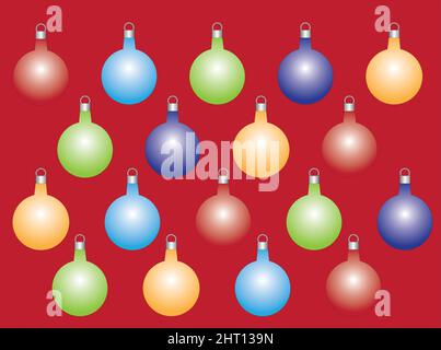 Vector graphics depicting the texture of different colored Christmas balls on a red background. Stock Vector