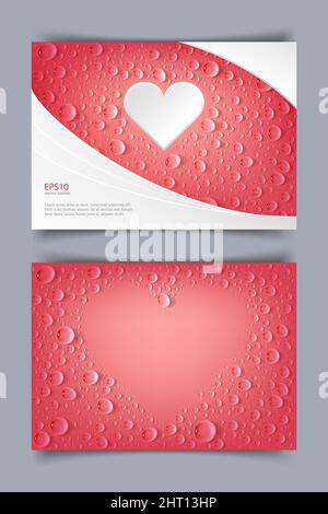 Flyer template with heart and drops on red background.  Stock Vector