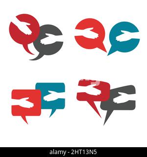 Set of speech bubbles with hands and handshake. greeting, conversation concept illustration Stock Vector