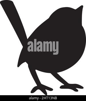 Silhouette of a wren (Troglodytes troglodytes), Eurasian wren in black with transparency background Stock Vector