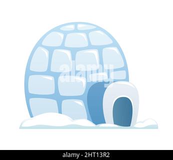 Ice igloo - flat design style object on white background. Neat detailed image of traditional nordic icehouse. Arctic dwelling, living during winter in Stock Vector