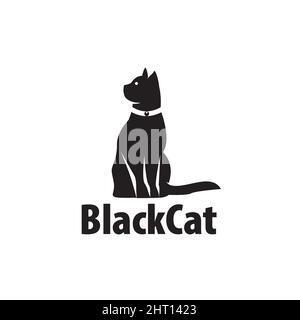 Black cat pet logo facing, vector illustration design template Stock Vector