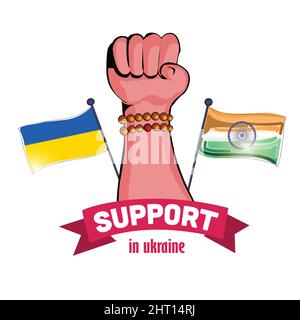 Revolution hand poster, India and Ukraine Crossed Flags on white backgrounds. Stock Vector