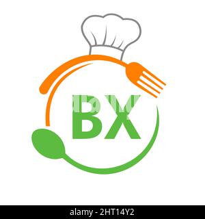 Letter BX Restaurant Logo with Chef Hat Spoon And Fork Template. Restaurant Logo On Letter BX Barbecue, Cafe Logo Vector Stock Vector