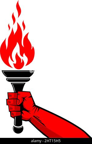 Red hand with torch. Symbol of freedom, protest, victory. Vector on transparent background Stock Vector