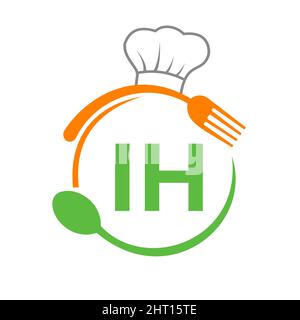 Letter IH Restaurant Logo with Chef Hat Spoon And Fork Template. Restaurant Logo On Letter IH Barbecue, Cafe Logo Vector Stock Vector