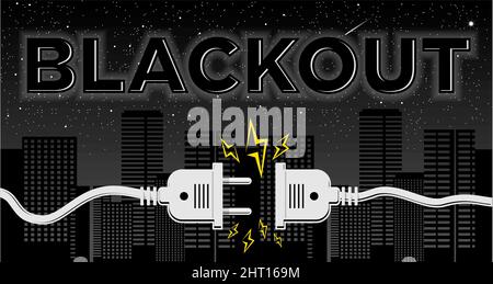 Blackout power failure in city. Electric socket with plug. Disconnect concept,  error connection. Electric plug  and outlet socket unplugged. Vector Stock Vector