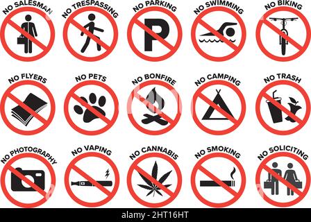 red and black forbidden sign prohibition signs vector set Stock Vector