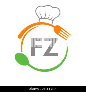 Letter FZ Restaurant Logo with Chef Hat Spoon And Fork Template. Restaurant Logo On Letter FZ Barbecue, Cafe Logo Vector Stock Vector