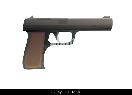 Ordinary classic medium caliber firearm combat pistol. Cartoon style. Object isolated on white background. Vector. Stock Vector