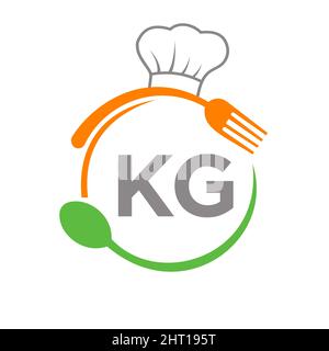 Letter KG Restaurant Logo with Chef Hat Spoon And Fork Template. Restaurant Logo On Letter KG Barbecue, Cafe Logo Vector Stock Vector