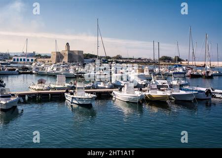 Villanova di Ostuni, Italy - 30 October 2021: Small tourist port of Villanova with boats moored on any day Stock Photo