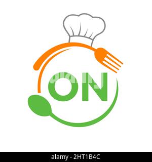 Letter ON Restaurant Logo with Chef Hat Spoon And Fork Template. Restaurant Logo On Letter ON Barbecue, Cafe Logo Vector Stock Vector