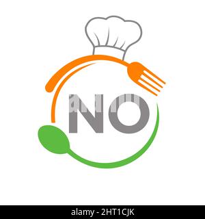 Letter NO Restaurant Logo with Chef Hat Spoon And Fork Template. Restaurant Logo On Letter NO Barbecue, Cafe Logo Vector Stock Vector