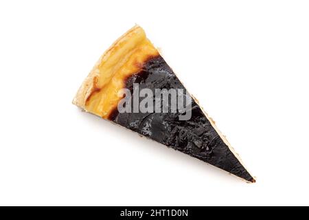 A delicious piece of baked flan. Isolated on white background. Stock Photo